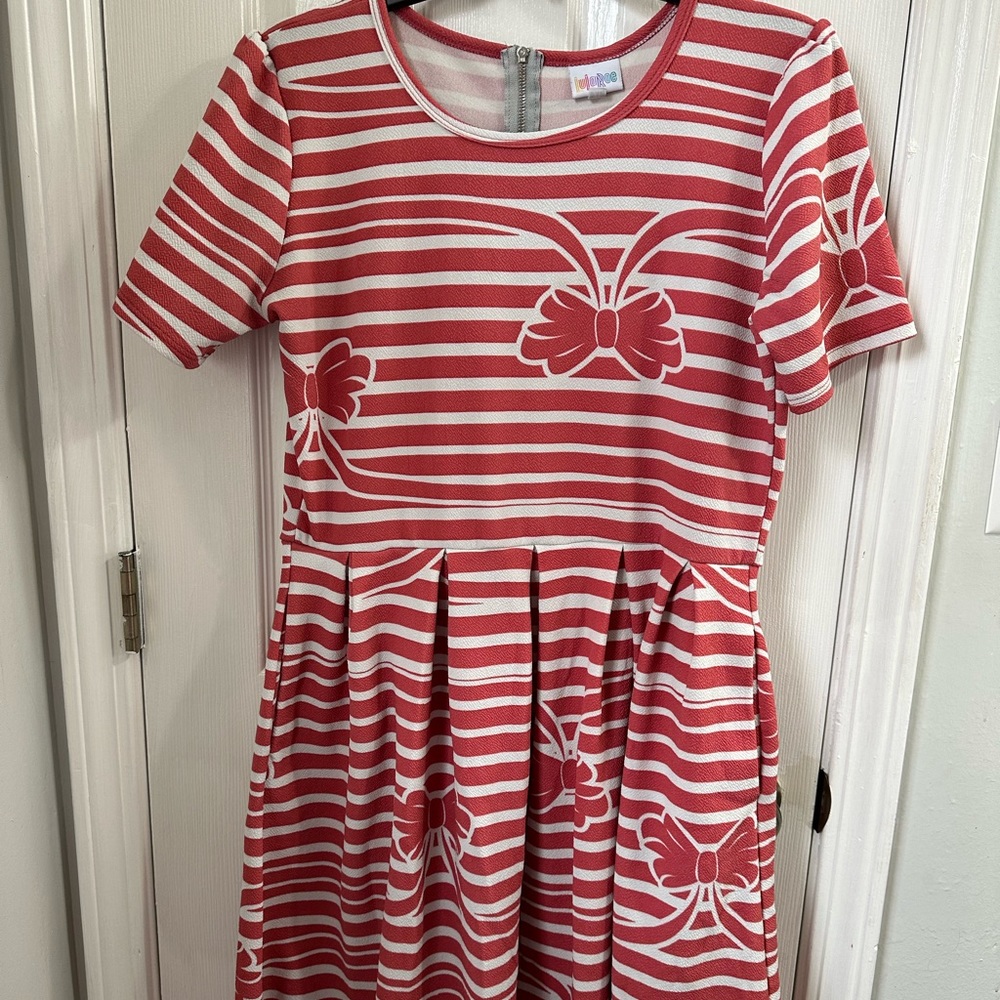 LulaRoe Amelia Dress Pink Bows XL